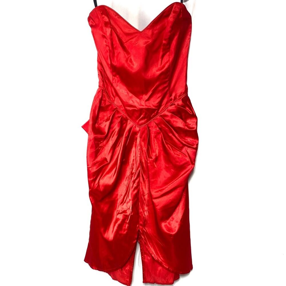 Vintage Deadstock Red Satin Sweetheart Dress Size 9